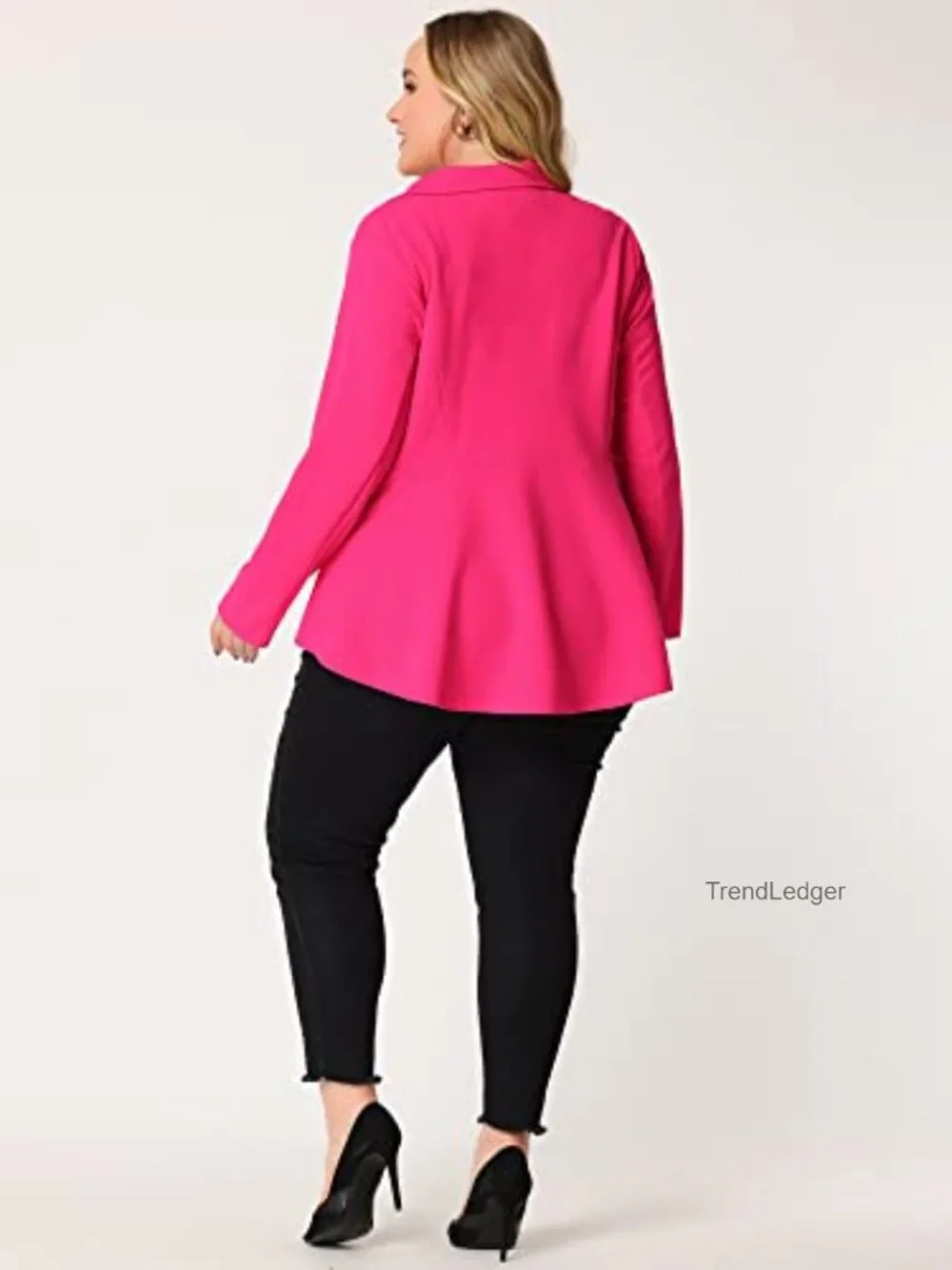 Plus Size Peplum Blazer Notch Lapel Work Business Casual Suit Jacket - Picture 4 of 6